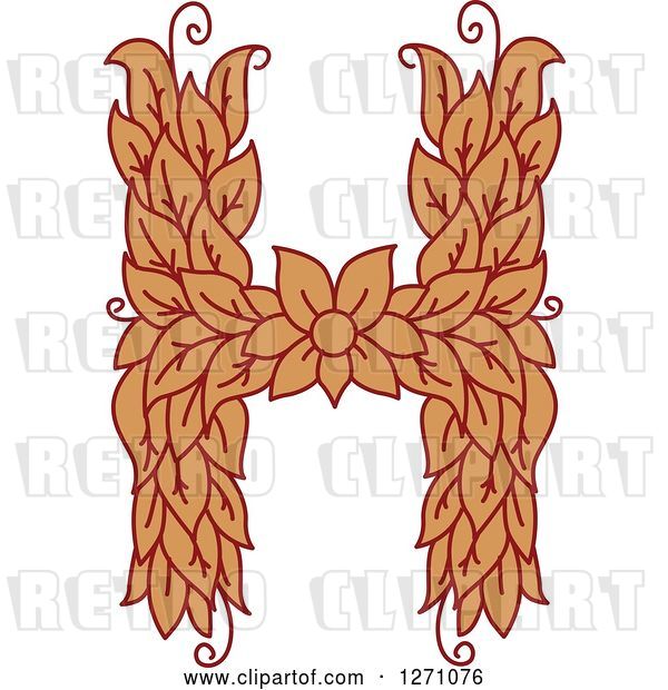 Vector Clip Art of Retro Floral Capital Letter H with a Flower