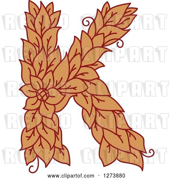 Vector Clip Art of Retro Floral Capital Letter K with a Flower