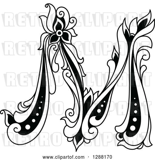 Vector Clip Art of Retro Floral Capital Letter M