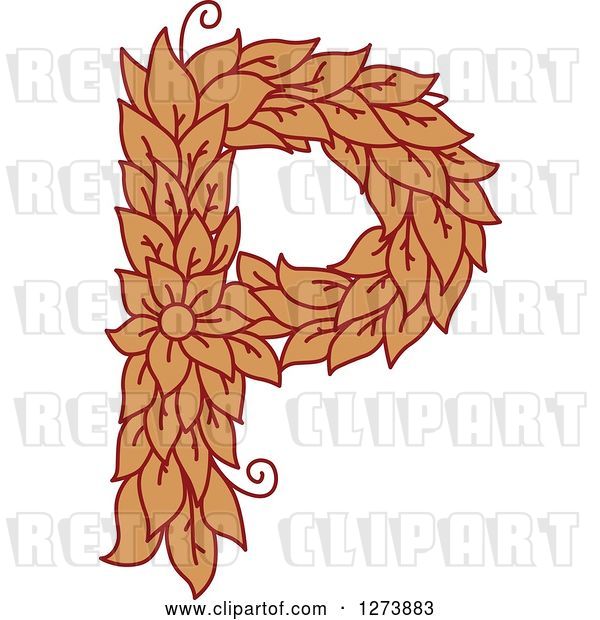 Vector Clip Art of Retro Floral Capital Letter P with a Flower