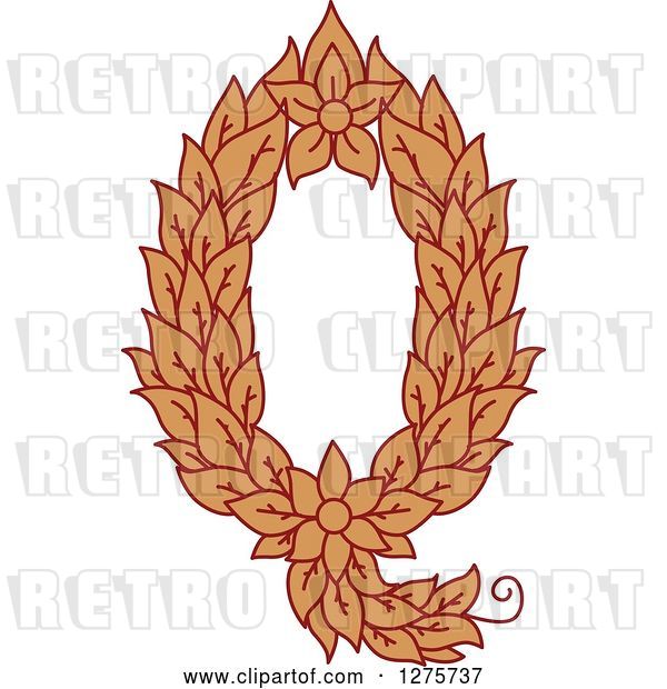 Vector Clip Art of Retro Floral Capital Letter Q with a Flower