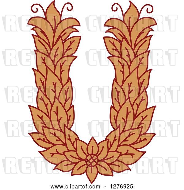 Vector Clip Art of Retro Floral Capital Letter U with a Flower