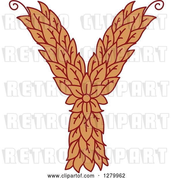 Vector Clip Art of Retro Floral Capital Letter Y with a Flower
