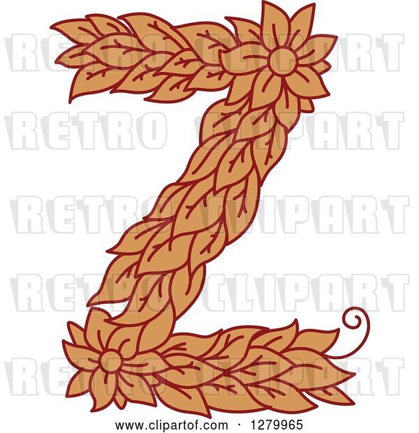Vector Clip Art of Retro Floral Capital Letter Z with a Flower