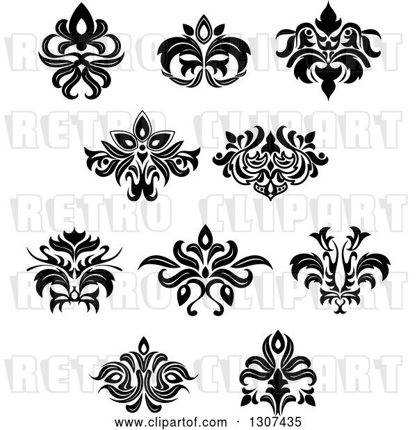 Vector Clip Art of Retro Floral Design Elements 10
