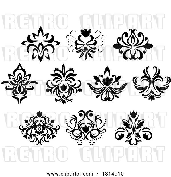 Vector Clip Art of Retro Floral Design Elements 13