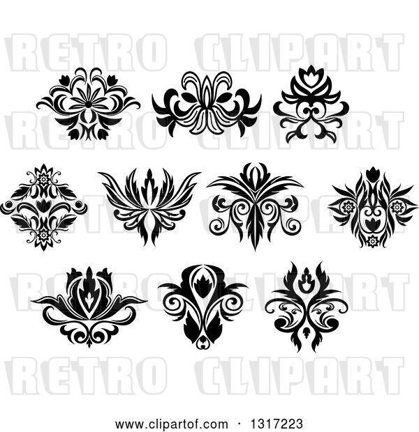 Vector Clip Art of Retro Floral Design Elements 14