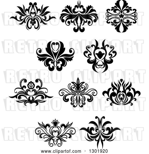 Vector Clip Art of Retro Floral Design Elements 7