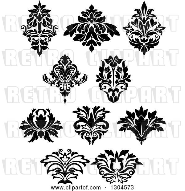 Vector Clip Art of Retro Floral Design Elements 8