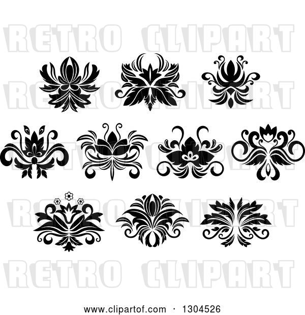 Vector Clip Art of Retro Floral Design Elements 9