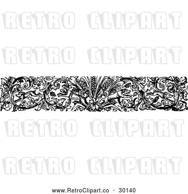 Vector Clip Art of Retro Floral Dog Border
