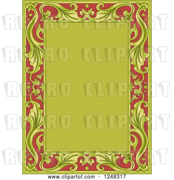 Vector Clip Art of Retro Floral Frame in Green and Red