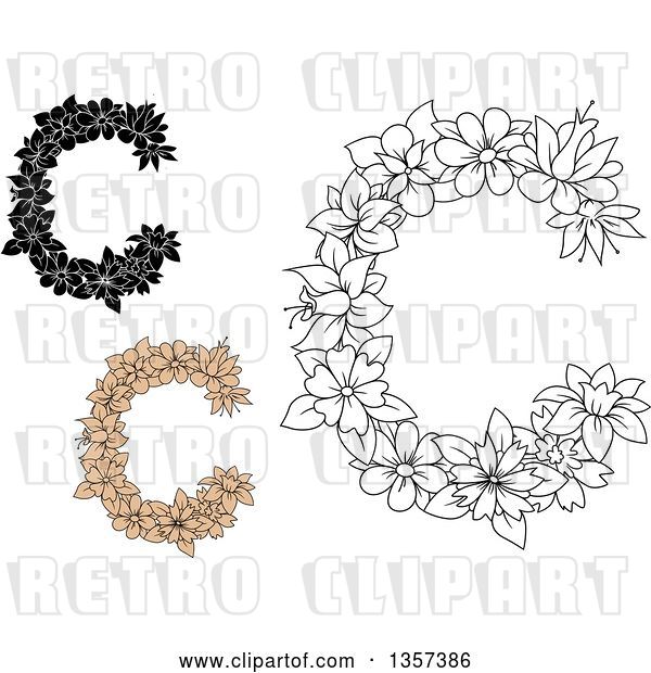Vector Clip Art of Retro Floral Letter C Designs