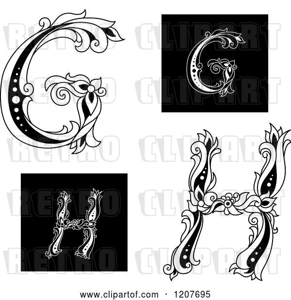 Vector Clip Art of Retro Floral Letter G and H