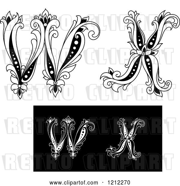 Vector Clip Art of Retro Floral Letter W and X