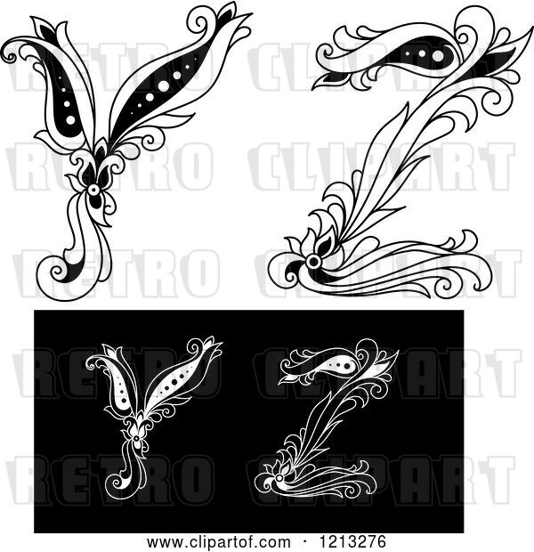Vector Clip Art of Retro Floral Letter Y and Z