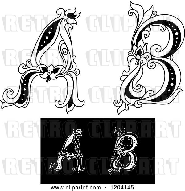 Vector Clip Art of Retro Floral Letters a and B