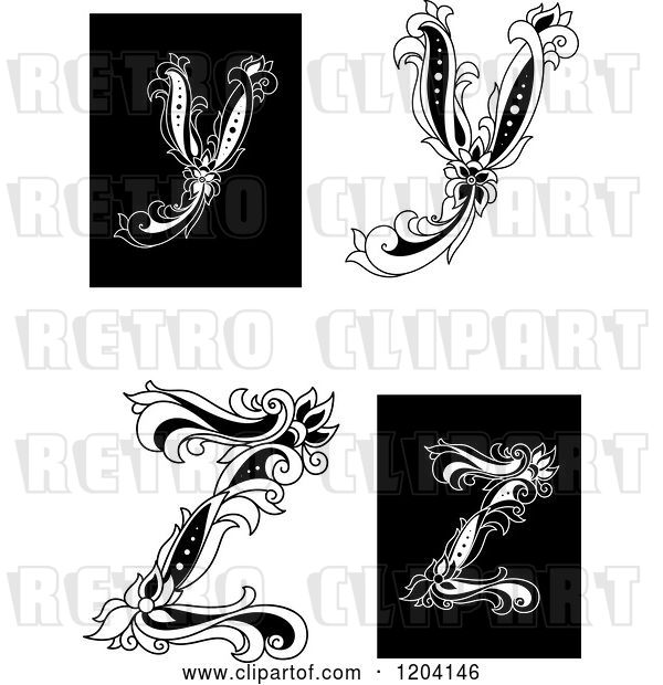 Vector Clip Art of Retro Floral Letters Y and Z