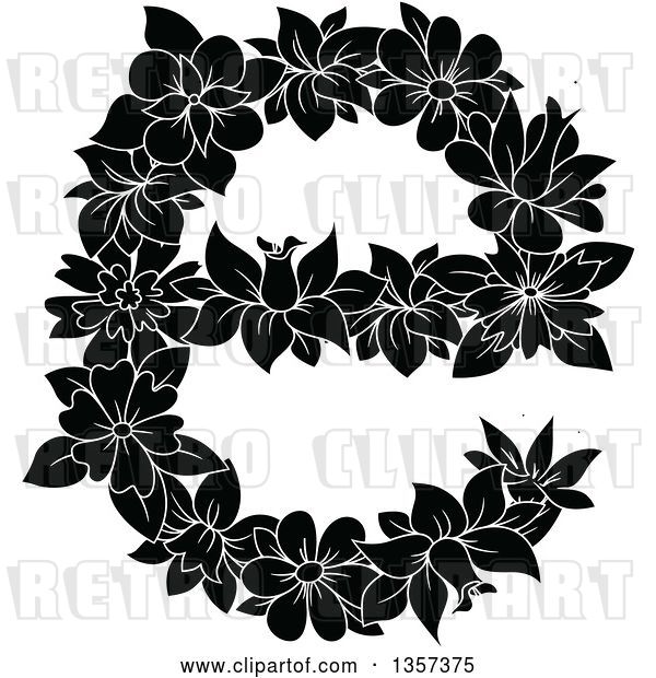 Vector Clip Art of Retro Floral Lowercase Letter E Design