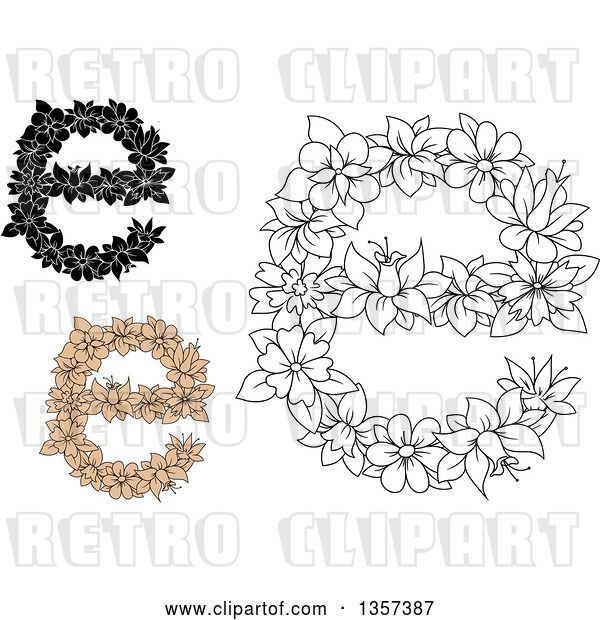 Vector Clip Art of Retro Floral Lowercase Letter E Designs