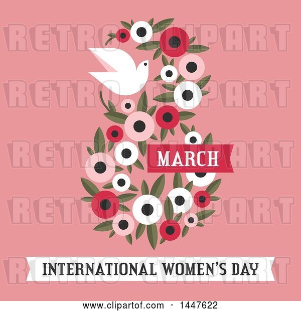 Vector Clip Art of Retro Floral March 8th International Women's Day Design with a Dove on Pink