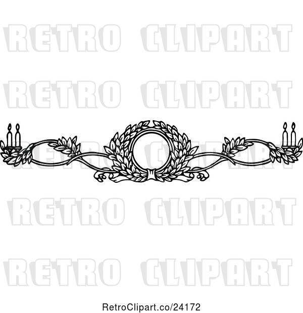Vector Clip Art of Retro Floral Wreath and Candle Rule Border
