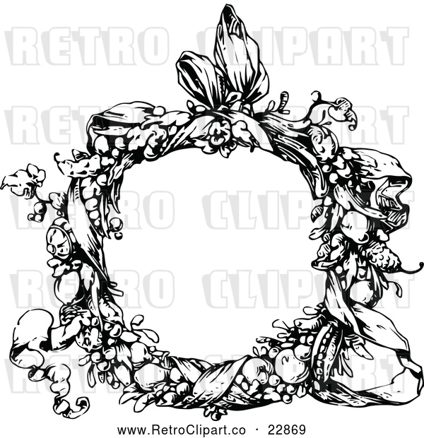 Vector Clip Art of Retro Floral Wreath and Ribbon