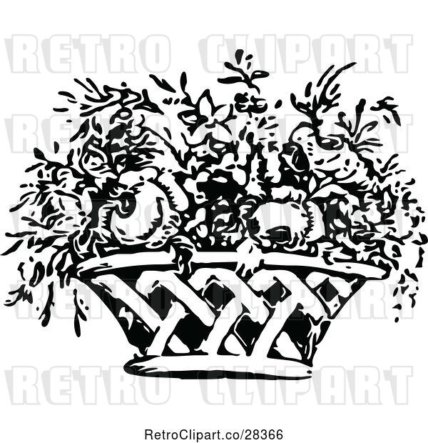 Vector Clip Art of Retro Flower Basket