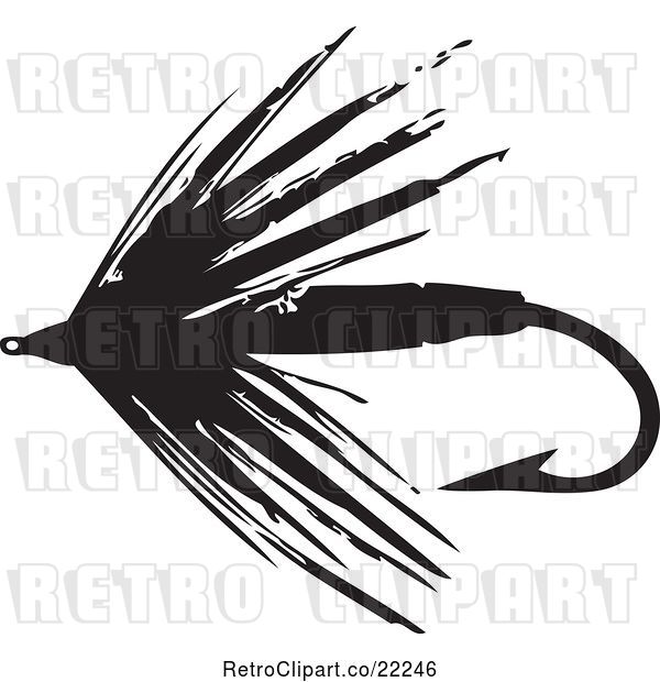 Vector Clip Art of Retro Fly Fishing Hook - 3