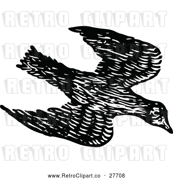 Vector Clip Art of Retro Flying Bird
