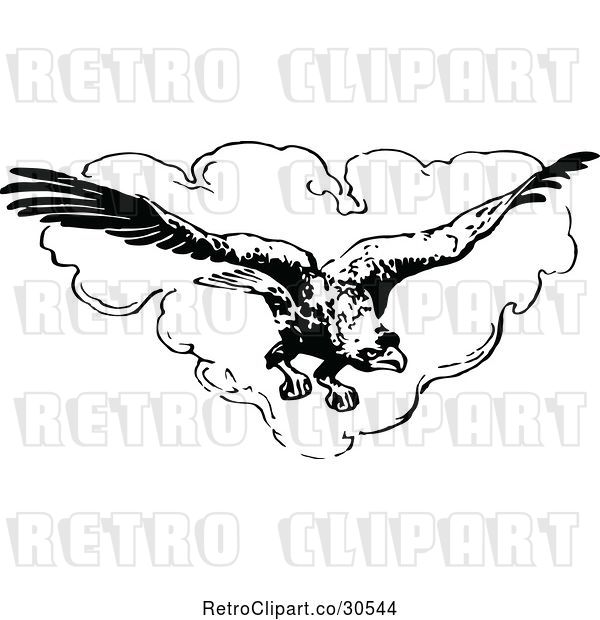 Vector Clip Art of Retro Flying Eagle and Heart Cloud