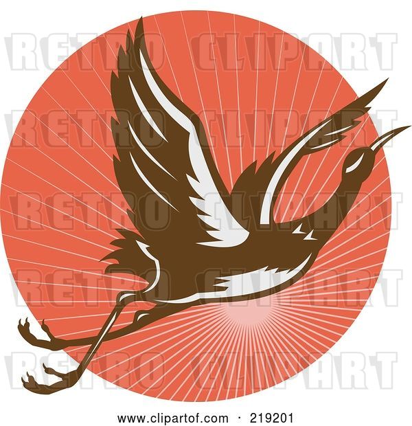 Vector Clip Art of Retro Flying Heron Logo on a Red Circle