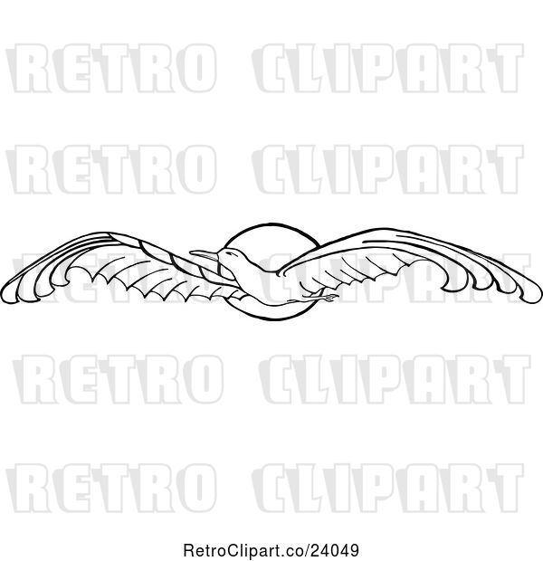Vector Clip Art of Retro Flying Seagull and Sun