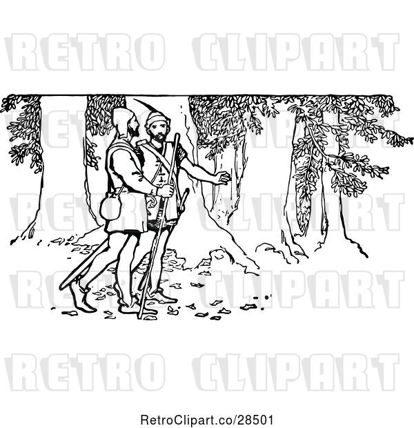 Vector Clip Art of Retro Forest Men in the Woods