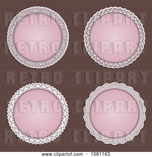 Vector Clip Art of Retro Four Pink Circular Frames over Brown Dots