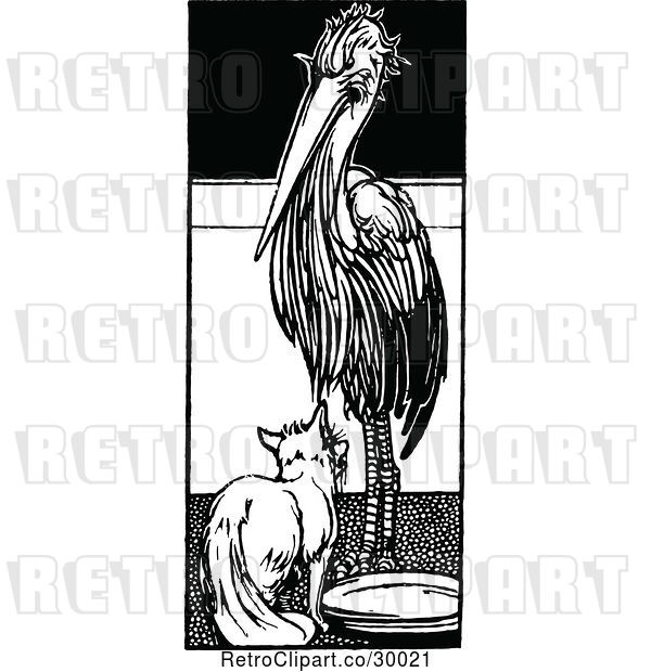 Vector Clip Art of Retro Fox and a Stork
