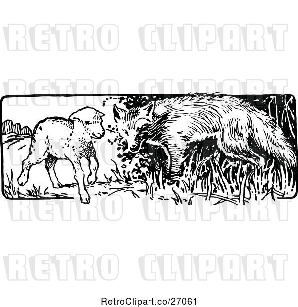 Vector Clip Art of Retro Fox and Lamb