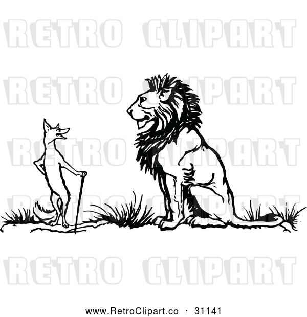 Vector Clip Art of Retro Fox and Lion
