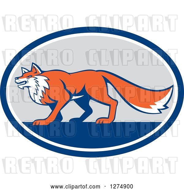 Vector Clip Art of Retro Fox in Profile Inside a Blue White and Gray Oval