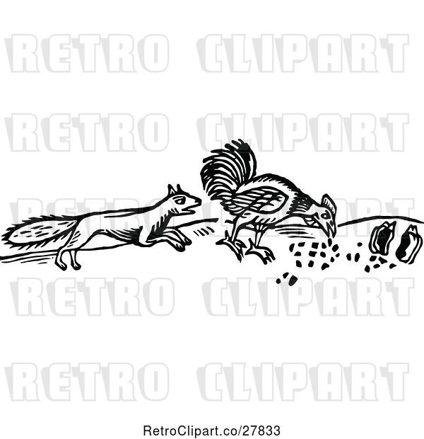 Vector Clip Art of Retro Fox Stalking a Chicken