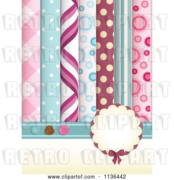 Vector Clip Art of Retro Frame over Scrapbook Papers and Buttons
