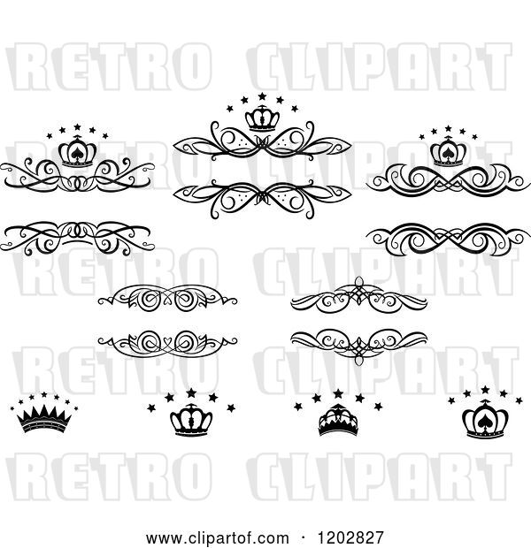 Vector Clip Art of Retro Frames Crowns and Luxury Stars