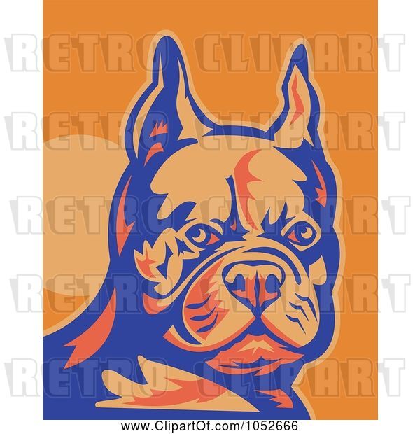 Vector Clip Art of Retro French Bulldog in Blue and Orange