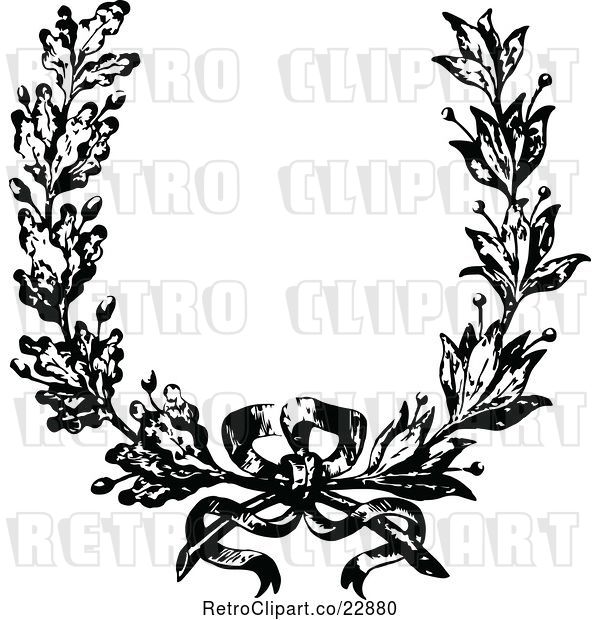 Vector Clip Art of Retro French Floral Wreath and Bow