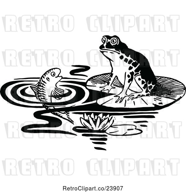 Vector Clip Art of Retro Frog and Fish