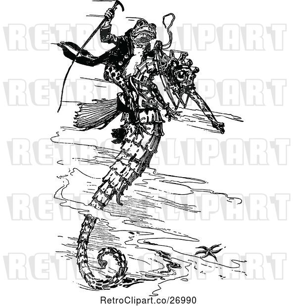 Vector Clip Art of Retro Frog Riding a Seahorse