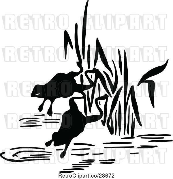 Vector Clip Art of Retro Frogs Jumping into Water