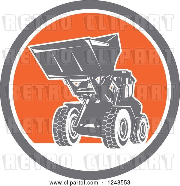 Vector Clip Art of Retro Front End Loader Digger Machine in a Circle