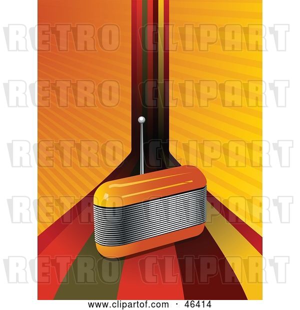 Vector Clip Art of Retro Funky Orange FM Radio and Rainbow Background