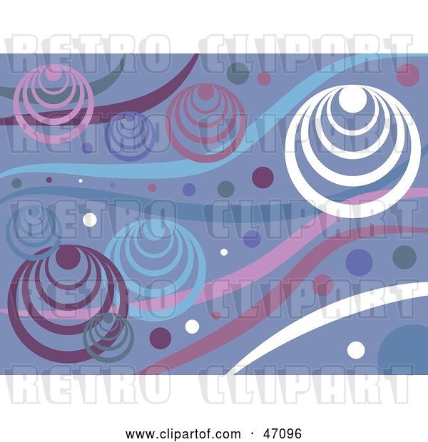 Vector Clip Art of Retro Funky Purple, White and Blue Circle and Wave Background